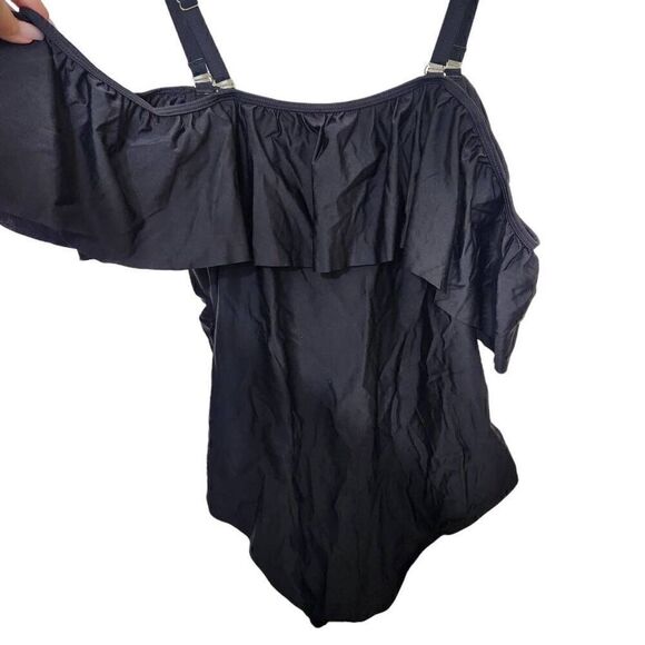 Daci Plus Size One Piece Swimsuit Ruffle Off Shoulder Bathing Suit black 20w - Picture 6 of 9
